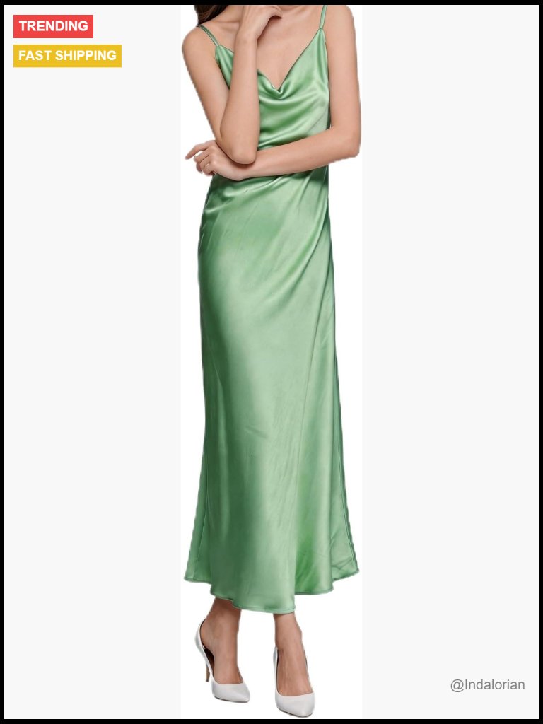 Satin Spaghetti Strap Midi Dress Ruched Cocktail Nightgown